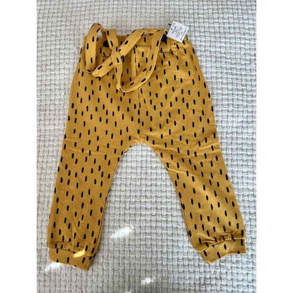 NWT Yellow And Black Cheetah Suspenders Pants - Picture 1 of 4